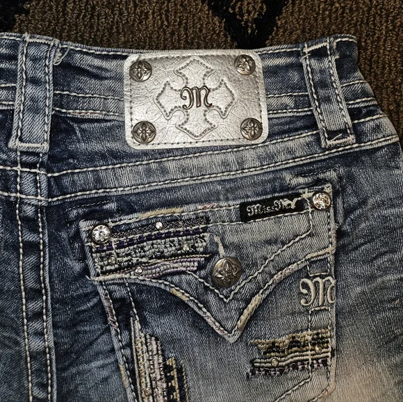 Miss Me Light Blue Jean Shorts with Embellished Sides - Picture 5 of 5